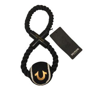True Religion Dog Toy Rope Tennis Ball Black White